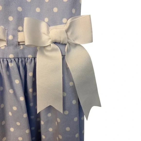 Bonnie Jean Girls Light Blue Polka Dot Peter Pan Collar Bow Dress Size 6 - Picture 2 of 6